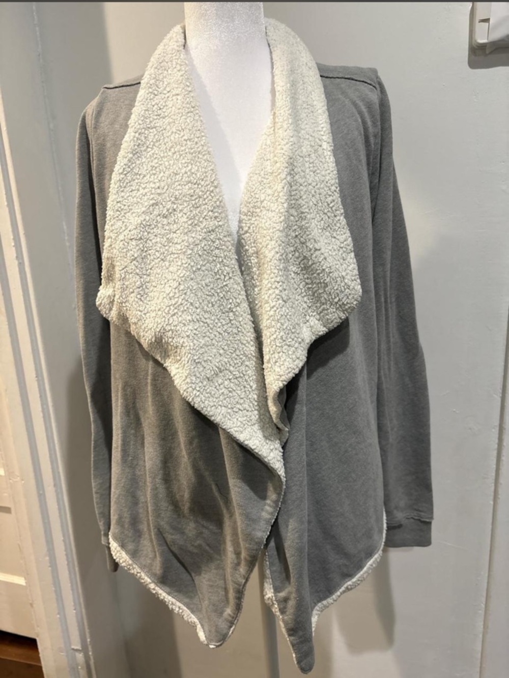 Hollister Gray Cardigan with Cream Sherpa Collar